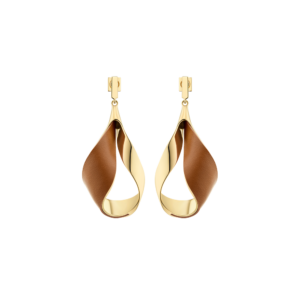 Boucles d’oreilles pendantes Ormé - Dorée Cuir Camel